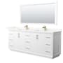 Wyndham Collection Strada 84" Free Standing Double Basin Vanity Set with Cabinet, Quartz Vanity Top, and Framed Mirror White / Giotto Quartz Top / Satin Bronze Hardware