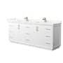 Wyndham Collection Strada 84" Free Standing Double Basin Vanity Set with Cabinet and Quartz Vanity Top White / Giotto Quartz Top / Satin Bronze Hardware