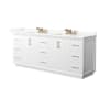 Wyndham Collection Strada 84" Free Standing Double Basin Vanity Set with Cabinet and Quartz Vanity Top White / Giotto Quartz Top / Satin Bronze Hardware