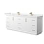 Wyndham Collection Strada 84" Free Standing Double Basin Vanity Set with Cabinet and Quartz Vanity Top White / White Quartz Top / Satin Bronze Hardware