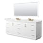 Wyndham Collection Strada 84" Free Standing Double Basin Vanity Set with Cabinet, Quartz Vanity Top, and Framed Mirror White / White Quartz Top / Satin Bronze Hardware