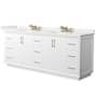Wyndham Collection Strada 84" Free Standing Double Basin Vanity Set with Cabinet and Quartz Vanity Top White / White Quartz Top / Satin Bronze Hardware