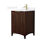 Wyndham Collection Palmilla 24" Free Standing Single Basin Vanity Set with Cabinet and Quartz Vanity Top Dark Walnut / White Quartz Top / Brushed Gold Hardware