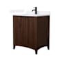 Wyndham Collection Palmilla 30" Free Standing Single Basin Vanity Set with Cabinet and Quartz Vanity Top Dark Walnut / White Quartz Top / Matte Black Hardware