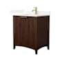 Wyndham Collection Palmilla 30" Free Standing Single Basin Vanity Set with Cabinet and Quartz Vanity Top Dark Walnut / White Quartz Top / Brushed Gold Hardware