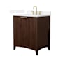Wyndham Collection Palmilla 30" Free Standing Single Basin Vanity Set with Cabinet and Quartz Vanity Top Dark Walnut / White Quartz Top / Brushed Gold Hardware