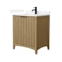 Wyndham Collection Palmilla 30" Free Standing Single Basin Vanity Set with Cabinet and Quartz Vanity Top Natural Oak / White Quartz Top / Matte Black Hardware