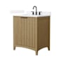 Wyndham Collection Palmilla 30" Free Standing Single Basin Vanity Set with Cabinet and Quartz Vanity Top Natural Oak / White Quartz Top / Matte Black Hardware