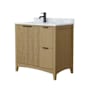 Wyndham Collection Palmilla 36" Free Standing Single Basin Vanity Set with Cabinet and Marble Vanity Top Natural Oak / Matte Black Hardware