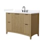 Wyndham Collection Palmilla 48" Free Standing Single Basin Vanity Set with Cabinet and Quartz Vanity Top Natural Oak / White Quartz Top / Matte Black Hardware