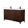 Wyndham Collection Palmilla 60" Free Standing Double Basin Vanity Set with Cabinet and Cultured Marble Vanity Top Dark Walnut / Carrara Cultured Marble Top / Matte Black Hardware