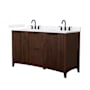 Wyndham Collection Palmilla 60" Free Standing Double Basin Vanity Set with Cabinet and Quartz Vanity Top Dark Walnut / White Quartz Top / Matte Black Hardware