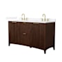 Wyndham Collection Palmilla 60" Free Standing Double Basin Vanity Set with Cabinet and Quartz Vanity Top Dark Walnut / White Quartz Top / Brushed Gold Hardware