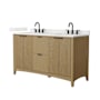 Wyndham Collection Palmilla 60" Free Standing Double Basin Vanity Set with Cabinet and Quartz Vanity Top Natural Oak / Giotto Quartz Top / Matte Black Hardware