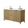 Wyndham Collection Palmilla 60" Free Standing Double Basin Vanity Set with Cabinet and Quartz Vanity Top Natural Oak / White Quartz Top / Matte Black Hardware