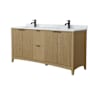 Wyndham Collection Palmilla 72" Free Standing Double Basin Vanity Set with Cabinet and Marble Vanity Top Natural Oak / Matte Black Hardware