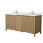 Wyndham Collection Palmilla 72" Free Standing Double Basin Vanity Set with Cabinet and Marble Vanity Top Natural Oak / Brushed Gold Hardware