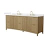 Wyndham Collection Palmilla 84" Free Standing Double Basin Vanity Set with Cabinet and Cultured Marble Vanity Top Natural Oak / Carrara Cultured Marble Top / Brushed Gold Hardware