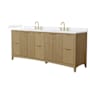 Wyndham Collection Palmilla 84" Free Standing Double Basin Vanity Set with Cabinet and Cultured Marble Vanity Top Natural Oak / White Cultured Marble Top / Brushed Gold Hardware