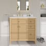 Wyndham Collection Pendry 36" Free Standing Single Basin Vanity Set with Cabinet and Cultured Marble Vanity Top Tanned Oak / Carrara Cultured Marble Top / Brushed Gold Hardware