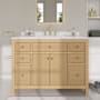 Wyndham Collection Pendry 48" Free Standing Single Basin Vanity Set with Cabinet and Quartz Vanity Top Tanned Oak / White Quartz Top / Brushed Gold Hardware