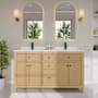 Wyndham Collection Pendry 60" Free Standing Double Basin Vanity Set with Cabinet and Cultured Marble Vanity Top Tanned Oak / Carrara Cultured Marble Top / Matte Black Hardware