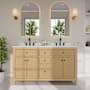 Wyndham Collection Pendry 60" Free Standing Double Basin Vanity Set with Cabinet and Quartz Vanity Top Tanned Oak / Giotto Quartz Top / Matte Black Hardware