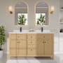 Wyndham Collection Pendry 60" Free Standing Double Basin Vanity Set with Cabinet and Cultured Marble Vanity Top Tanned Oak / White Cultured Marble Top / Matte Black Hardware