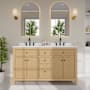 Wyndham Collection Pendry 60" Free Standing Double Basin Vanity Set with Cabinet and Quartz Vanity Top Tanned Oak / White Quartz Top / Matte Black Hardware