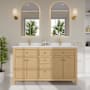 Wyndham Collection Pendry 60" Free Standing Double Basin Vanity Set with Cabinet and Cultured Marble Vanity Top Tanned Oak / White Cultured Marble Top / Brushed Gold Hardware