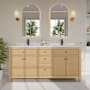 Wyndham Collection Pendry 72" Free Standing Double Basin Vanity Set with Cabinet and Marble Vanity Top Tanned Oak / Matte Black Hardware