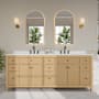 Wyndham Collection Pendry 84" Free Standing Double Basin Vanity Set with Cabinet and Cultured Marble Vanity Top Tanned Oak / Carrara Cultured Marble Top / Matte Black Hardware