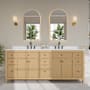 Wyndham Collection Pendry 84" Free Standing Double Basin Vanity Set with Cabinet and Cultured Marble Vanity Top Tanned Oak / White Cultured Marble Top / Matte Black Hardware
