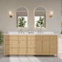 Wyndham Collection Pendry 84" Free Standing Double Basin Vanity Set with Cabinet and Cultured Marble Vanity Top Tanned Oak / White Cultured Marble Top / Brushed Nickel Hardware