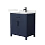 Wyndham Collection Beckett 30" Free Standing Single Basin Vanity Set with Cabinet and Quartz Vanity Top Dark Blue / Giotto Quartz Top / Matte Black Hardware