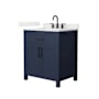 Wyndham Collection Beckett 30" Free Standing Single Basin Vanity Set with Cabinet and Quartz Vanity Top Dark Blue / Giotto Quartz Top / Matte Black Hardware