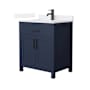 Wyndham Collection Beckett 30" Free Standing Single Basin Vanity Set with Cabinet and Quartz Vanity Top Dark Blue / White Quartz Top / Matte Black Hardware