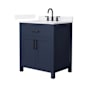 Wyndham Collection Beckett 30" Free Standing Single Basin Vanity Set with Cabinet and Quartz Vanity Top Dark Blue / White Quartz Top / Matte Black Hardware