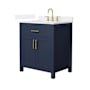 Wyndham Collection Beckett 30" Free Standing Single Basin Vanity Set with Cabinet and Quartz Vanity Top Dark Blue / White Quartz Top / Brushed Gold Hardware