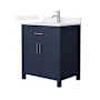 Wyndham Collection Beckett 30" Free Standing Single Basin Vanity Set with Cabinet and Quartz Vanity Top Dark Blue / White Quartz Top / Brushed Nickel Hardware