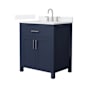 Wyndham Collection Beckett 30" Free Standing Single Basin Vanity Set with Cabinet and Quartz Vanity Top Dark Blue / White Quartz Top / Brushed Nickel Hardware