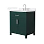 Wyndham Collection Beckett 30" Free Standing Single Basin Vanity Set with Cabinet and Quartz Vanity Top Green / White Quartz Top / Brushed Nickel Hardware