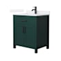 Wyndham Collection Beckett 30" Free Standing Single Basin Vanity Set with Cabinet and Quartz Vanity Top Green / White Quartz Top / Matte Black Hardware