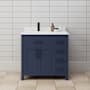 Wyndham Collection Beckett 36" Free Standing Single Basin Vanity Set with Cabinet and Cultured Marble Vanity Top Dark Blue / Carrara Cultured Marble Top / Matte Black Hardware
