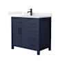 Wyndham Collection Beckett 36" Free Standing Single Basin Vanity Set with Cabinet and Quartz Vanity Top Dark Blue / Giotto Quartz Top / Matte Black Hardware
