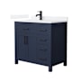 Wyndham Collection Beckett 36" Free Standing Single Basin Vanity Set with Cabinet and Quartz Vanity Top Dark Blue / White Quartz Top / Matte Black Hardware