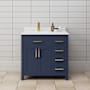 Wyndham Collection Beckett 36" Free Standing Single Basin Vanity Set with Cabinet and Cultured Marble Vanity Top Dark Blue / Carrara Cultured Marble Top / Brushed Gold Hardware