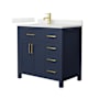 Wyndham Collection Beckett 36" Free Standing Single Basin Vanity Set with Cabinet and Quartz Vanity Top Dark Blue / Giotto Quartz Top / Brushed Gold Hardware