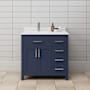 Wyndham Collection Beckett 36" Free Standing Single Basin Vanity Set with Cabinet and Cultured Marble Vanity Top Dark Blue / Carrara Cultured Marble Top / Brushed Nickel Hardware