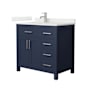 Wyndham Collection Beckett 36" Free Standing Single Basin Vanity Set with Cabinet and Quartz Vanity Top Dark Blue / Giotto Quartz Top / Brushed Nickel Hardware